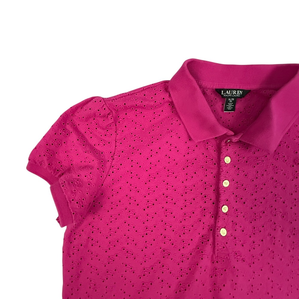 Lauren Ralph Lauren Pink Eyelet Polo Top - Picture 4 of 8